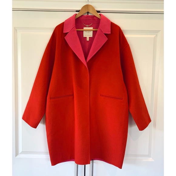 Kate Spade Sz XL Cocoon Coat Double Faced Wool Color Block Red Jacket X-large